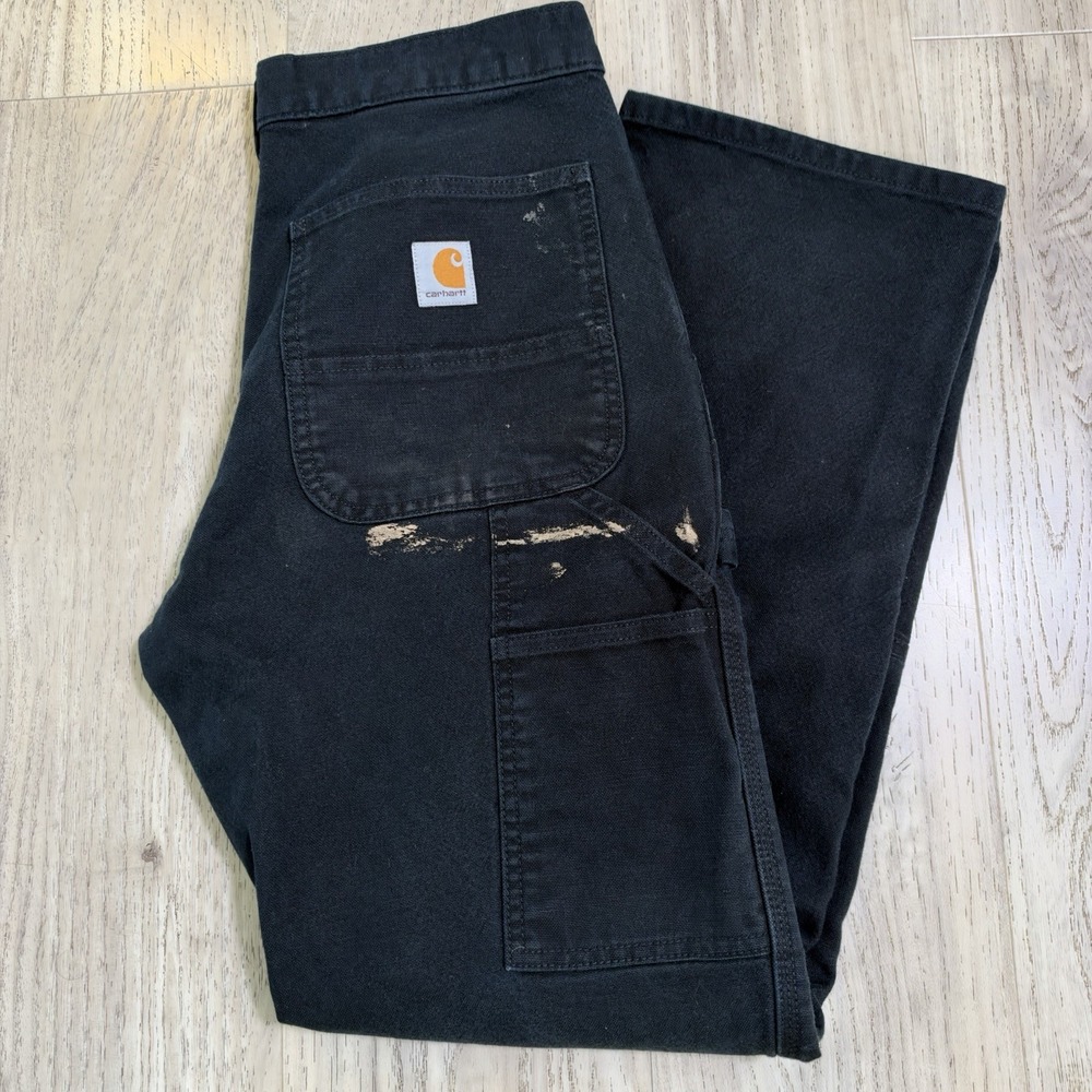 Carhartt Double Knee Pants Black Mens 30x30 Relaxed Fit Carpenter Bn3334 Paint